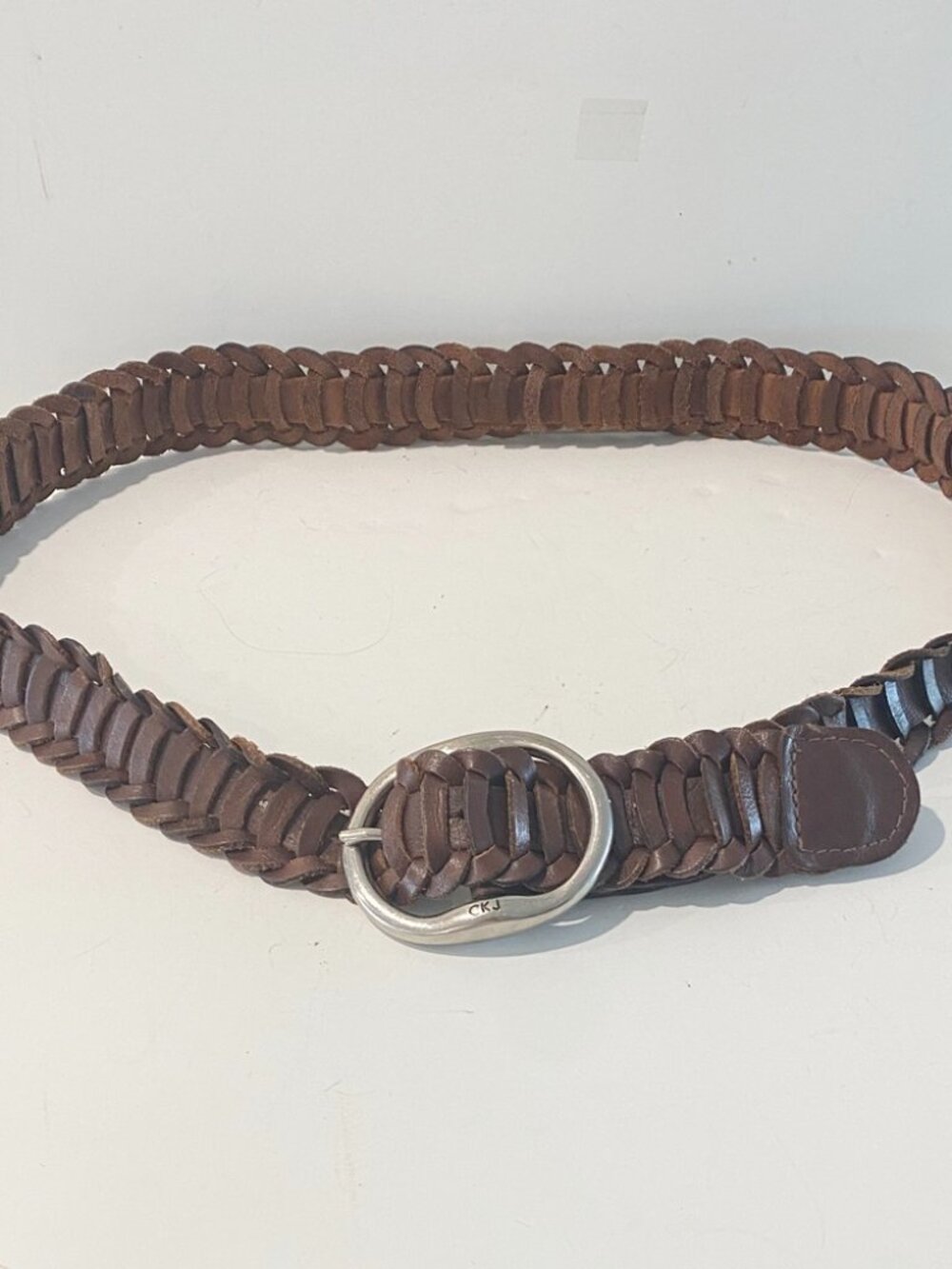 Calvin Klein Jeans Unisex Belt Braided Genuine Leather Brown Nickel Buckle M
